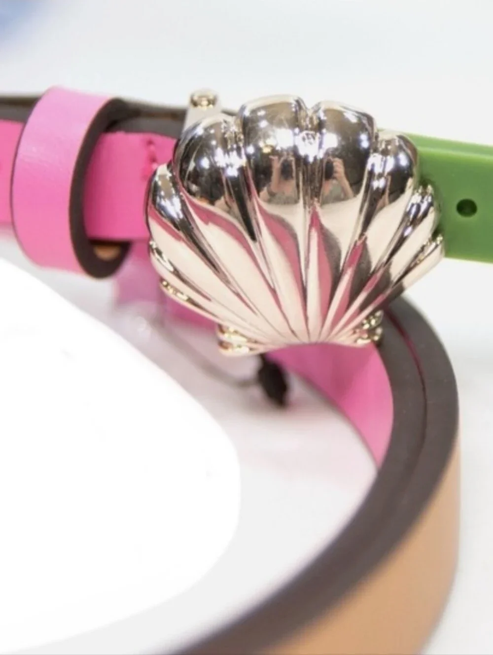 Pink Leather Shell-Accent Women's Belt - Medium